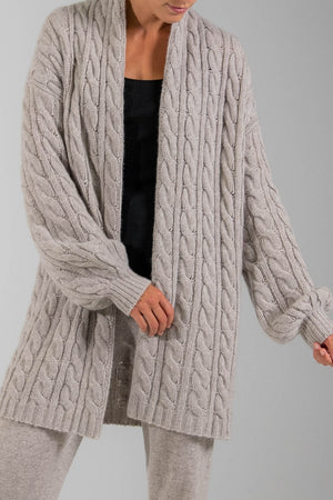 RECYCLED CASHMERE CABLE OPEN CARDIGAN