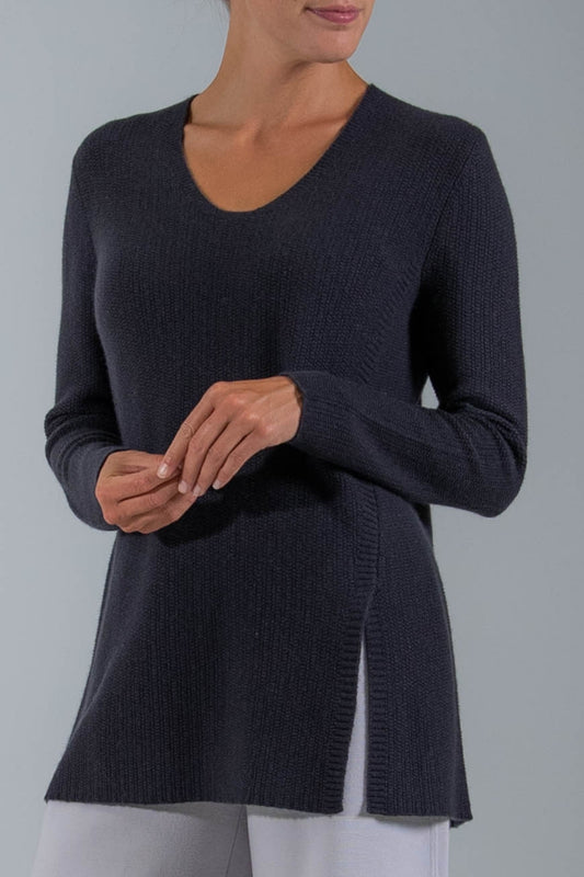 V-NECK RIB TUNIC WITH SLIT