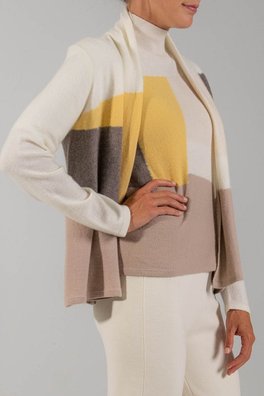 CASHMERE COLOR BLOCK CARDIGAN - WALNUT