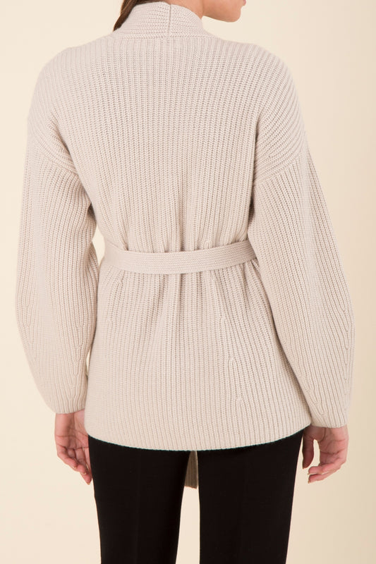 CASHMERE RIB BELTED CARDIGAN