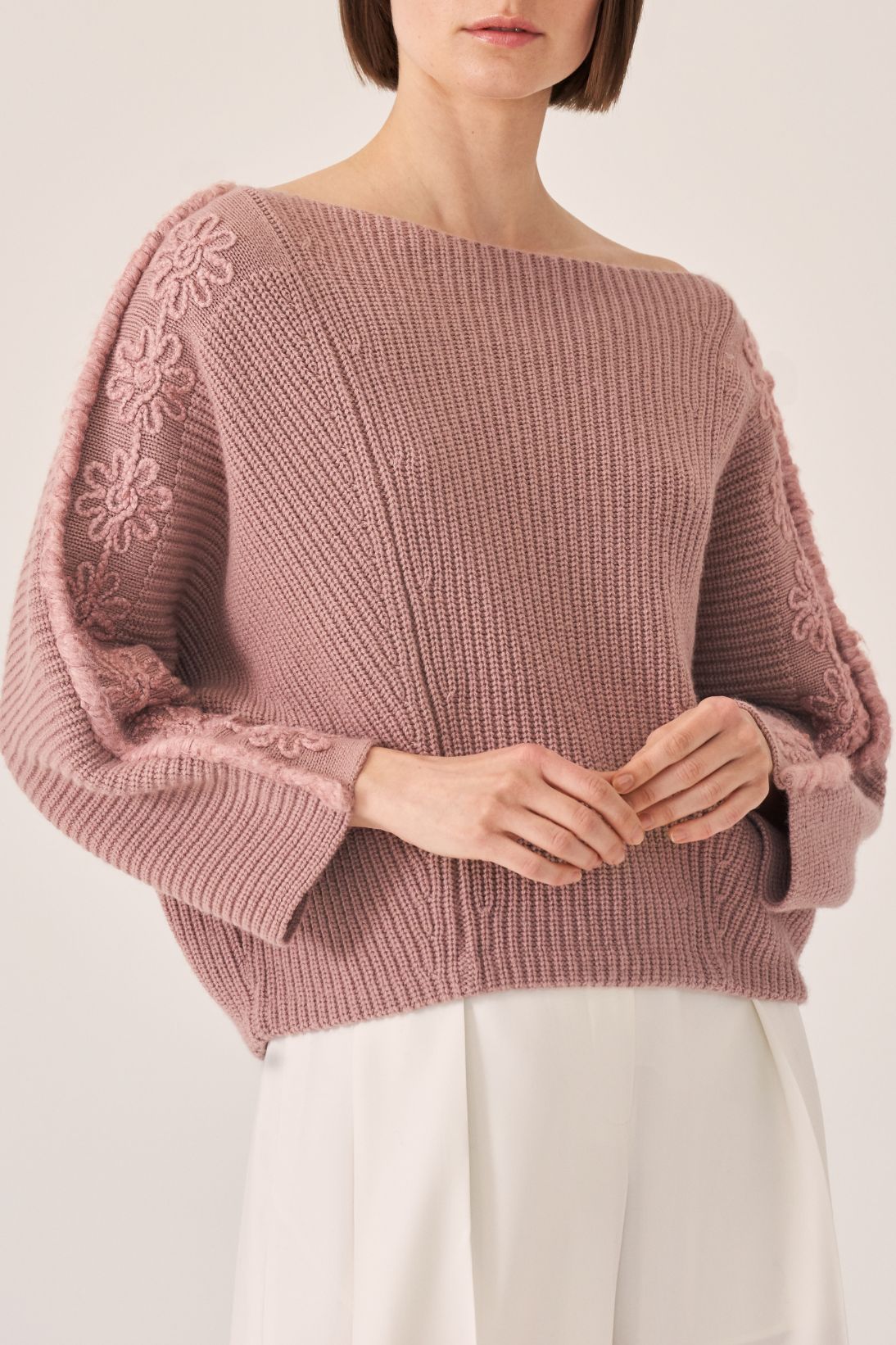 CASHMERE SWEATER WITH EMBROIDERED SLEEVE